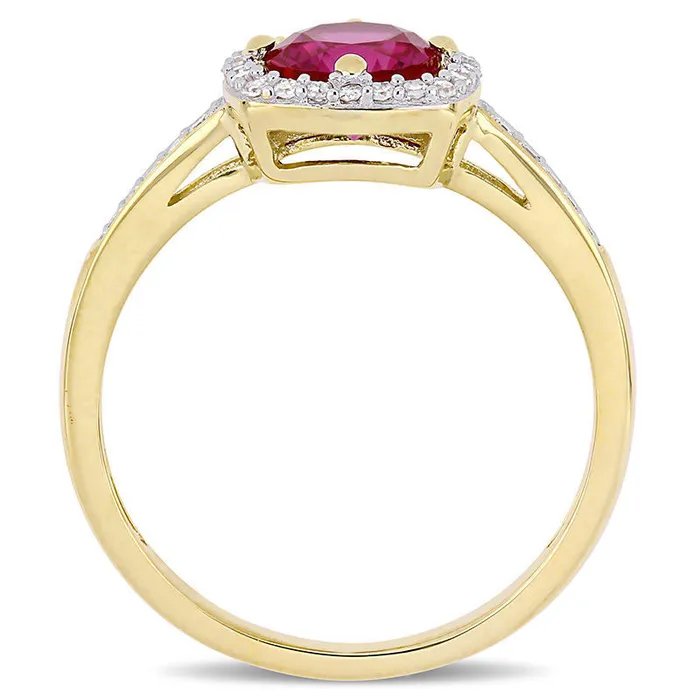 Goldia Rings 60mm LabCreated Ruby and 013 CT TW Diamond Cushion Frame Ring in Solid 10K Yellow Gold Goldia Rings 60mm LabCreated Ruby and 013 CT TW Diamond Cushion Frame Ring in Solid 10K Yellow Gold