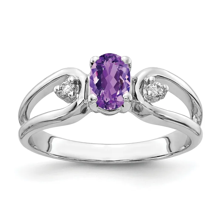 Goldia Rings Solid 14k White Gold 6x4mm Oval Simulated Amethyst ChecKer AA CZ Ring Goldia Rings Solid 14k White Gold 6x4mm Oval Simulated Amethyst ChecKer AA CZ Ring