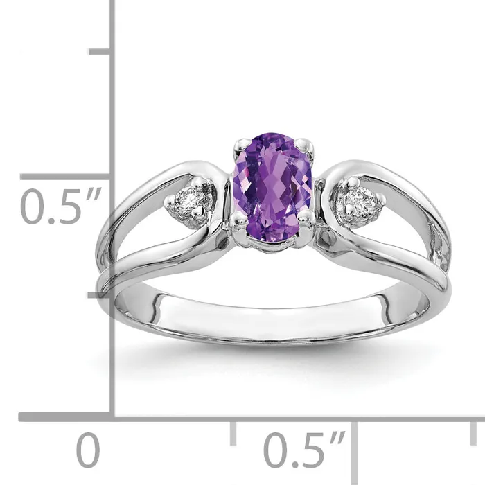 Goldia Rings Solid 14k White Gold 6x4mm Oval Simulated Amethyst ChecKer AA CZ Ring