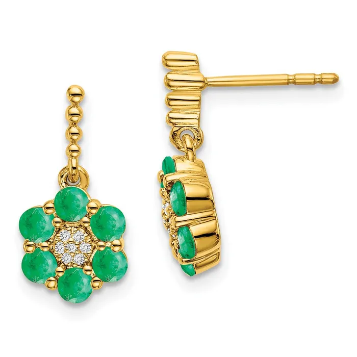 Goldia Solid 14k Yellow Gold Simulated Emerald and CZ Earrings Earrings