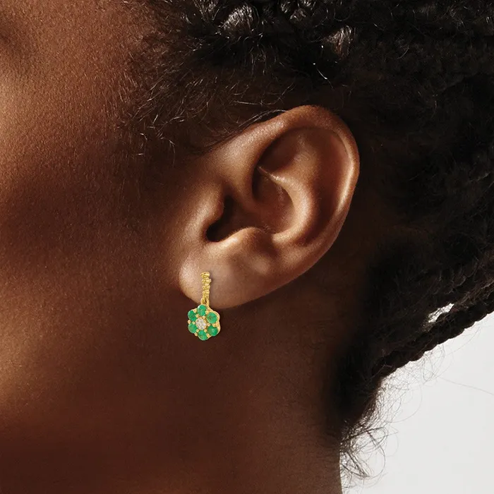 Goldia Solid 14k Yellow Gold Simulated Emerald and CZ Earrings Earrings