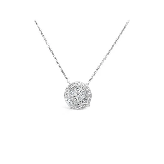 JMS always Necklaces Original Tresorra 18K White Gold TwoWay Round Halo Illusion Diamond Pendant Necklace JMS always Necklaces Original Tresorra 18K White Gold TwoWay Round Halo Illusion Diamond Pendant Necklace