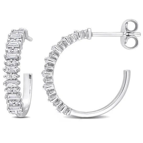 JMS always Original AMOUR 58 CT TDW Parallel Baguettecut and Diamond Open Hoop Earrings In 14K White Gold 34mm Earrings JMS always Original AMOUR 58 CT TDW Parallel Baguettecut and Diamond Open Hoop Earrings In 14K White Gold 34mm Earrings