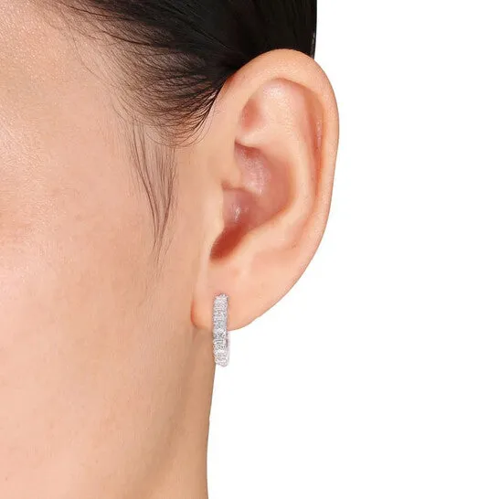 JMS always Original AMOUR 58 CT TDW Parallel Baguettecut and Diamond Open Hoop Earrings In 14K White Gold 34mm Earrings JMS always Original AMOUR 58 CT TDW Parallel Baguettecut and Diamond Open Hoop Earrings In 14K White Gold 34mm Earrings