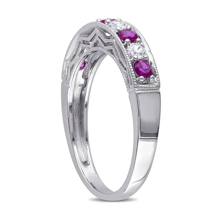 LabCreated Ruby and White Sapphire Antique VintageStyle Stackable Band in Sterling Silver Goldia Rings LabCreated Ruby and White Sapphire Antique VintageStyle Stackable Band in Sterling Silver Goldia Rings
