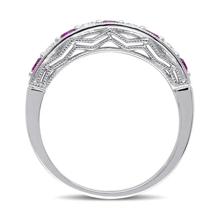 LabCreated Ruby and White Sapphire Antique VintageStyle Stackable Band in Sterling Silver Goldia Rings LabCreated Ruby and White Sapphire Antique VintageStyle Stackable Band in Sterling Silver Goldia Rings