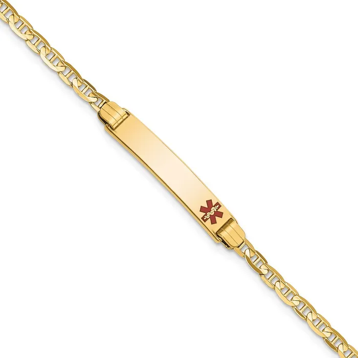 MDS Bracelets Solid 14K Yellow Gold Medical Red Enamel Anchor ID Bracelet MDS Bracelets Solid 14K Yellow Gold Medical Red Enamel Anchor ID Bracelet