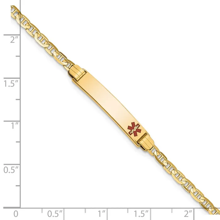 MDS Bracelets Solid 14K Yellow Gold Medical Red Enamel Anchor ID Bracelet MDS Bracelets Solid 14K Yellow Gold Medical Red Enamel Anchor ID Bracelet