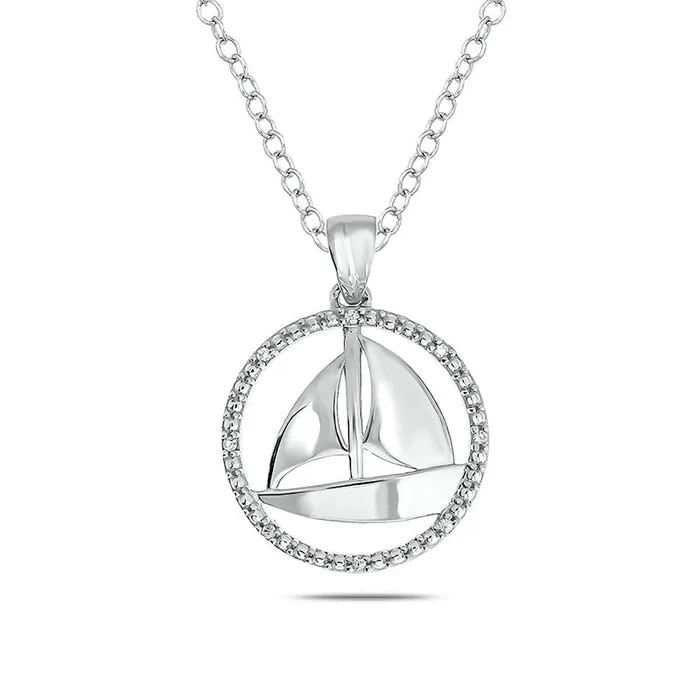Natural Diamond Accent Circle Outline Sailboat Pendant in Sterling Silver Goldia Necklaces Natural Diamond Accent Circle Outline Sailboat Pendant in Sterling Silver Goldia Necklaces