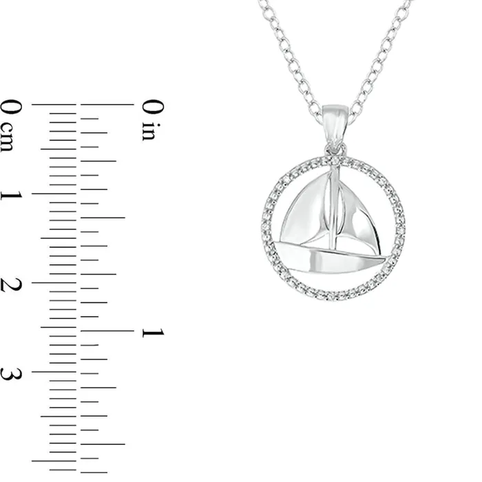 Natural Diamond Accent Circle Outline Sailboat Pendant in Sterling Silver Goldia Necklaces Natural Diamond Accent Circle Outline Sailboat Pendant in Sterling Silver Goldia Necklaces