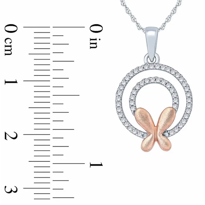 Necklaces 01 CT TW Natural Diamond Butterfly Double Circle Pendant in Sterling Silver and 10K Rose Gold Goldia Necklaces 01 CT TW Natural Diamond Butterfly Double Circle Pendant in Sterling Silver and 10K Rose Gold Goldia