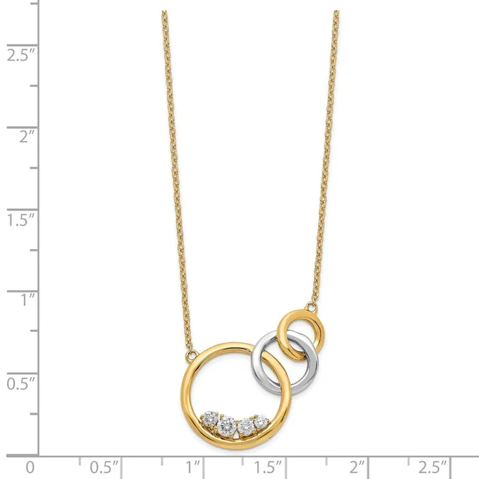 Necklaces 14k TwoTone Gold Polished Real Diamond Triple Circle 18in Necklace Goldia