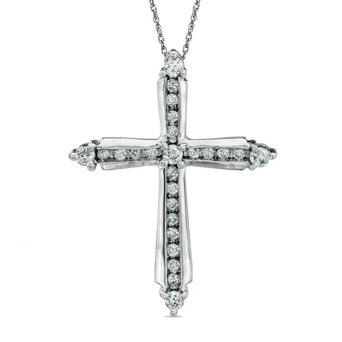 Necklaces Goldia 05 CT TW Natural Diamond Cross Pendant in 10K White Gold Necklaces Goldia 05 CT TW Natural Diamond Cross Pendant in 10K White Gold
