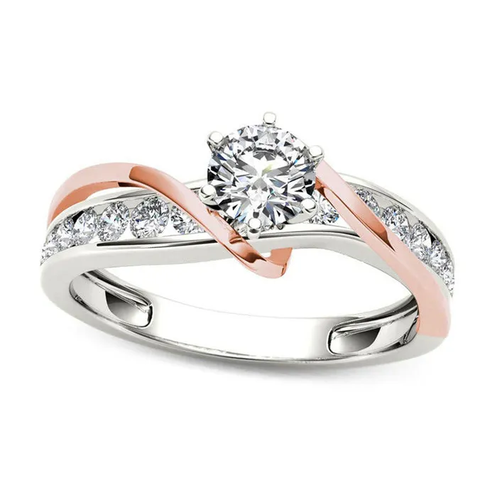 Rings 075 CT TW Natural Diamond Crossover Engagement Ring in Solid 14K TwoTone Gold Goldia Rings 075 CT TW Natural Diamond Crossover Engagement Ring in Solid 14K TwoTone Gold Goldia
