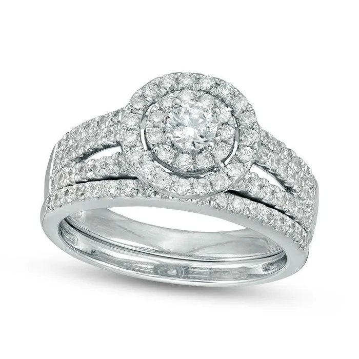 Rings Goldia 10 CT TW Natural Diamond Double Frame MultiRow Engagement Ring in Solid 14K White Gold Rings Goldia 10 CT TW Natural Diamond Double Frame MultiRow Engagement Ring in Solid 14K White Gold