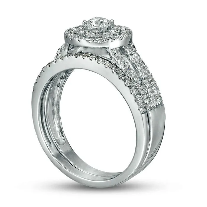 Rings Goldia 10 CT TW Natural Diamond Double Frame MultiRow Engagement Ring in Solid 14K White Gold Rings Goldia 10 CT TW Natural Diamond Double Frame MultiRow Engagement Ring in Solid 14K White Gold
