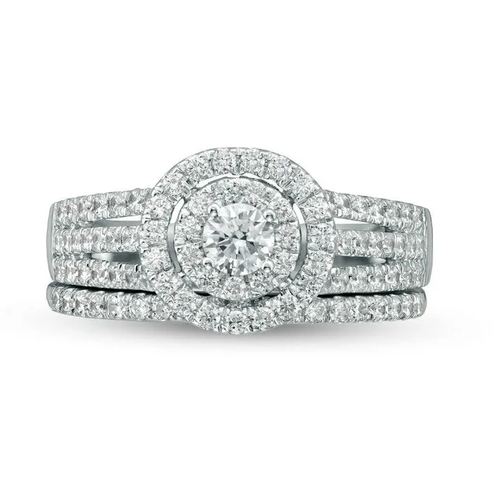 Rings Goldia 10 CT TW Natural Diamond Double Frame MultiRow Engagement Ring in Solid 14K White Gold Rings Goldia 10 CT TW Natural Diamond Double Frame MultiRow Engagement Ring in Solid 14K White Gold