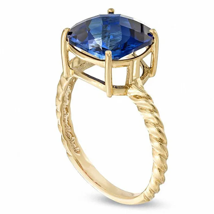 Rings Goldia 100mm CushionCut LabCreated Blue Sapphire Ring in Solid 10K Yellow Gold Rings Goldia 100mm CushionCut LabCreated Blue Sapphire Ring in Solid 10K Yellow Gold