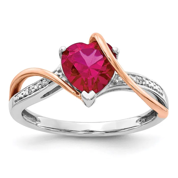 Rings Goldia 14k TwoTone Gold Real Diamond and Ruby Heart Twist Ring