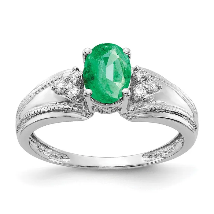 Rings Goldia 14k White Gold 7x5mm Oval Emerald AA Diamond ring