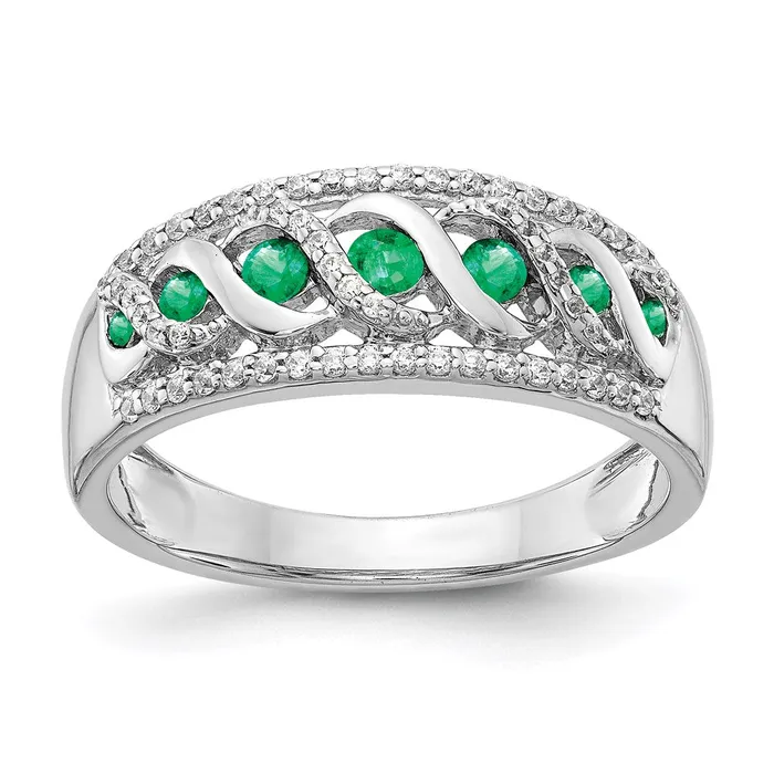 Rings Goldia 14k White Gold Real Diamond and Emerald Fancy Twist Ring