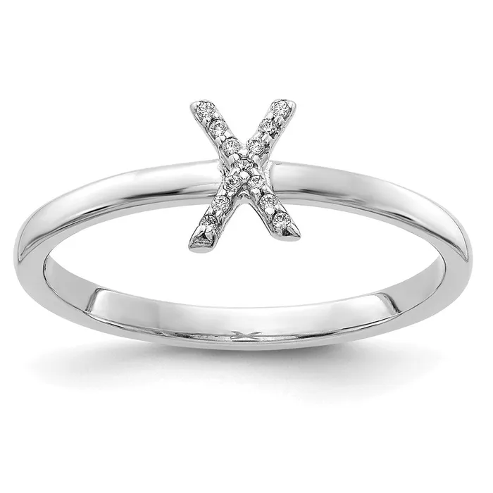 Rings Goldiacom 14k White Gold Real Diamond Initial X Ring