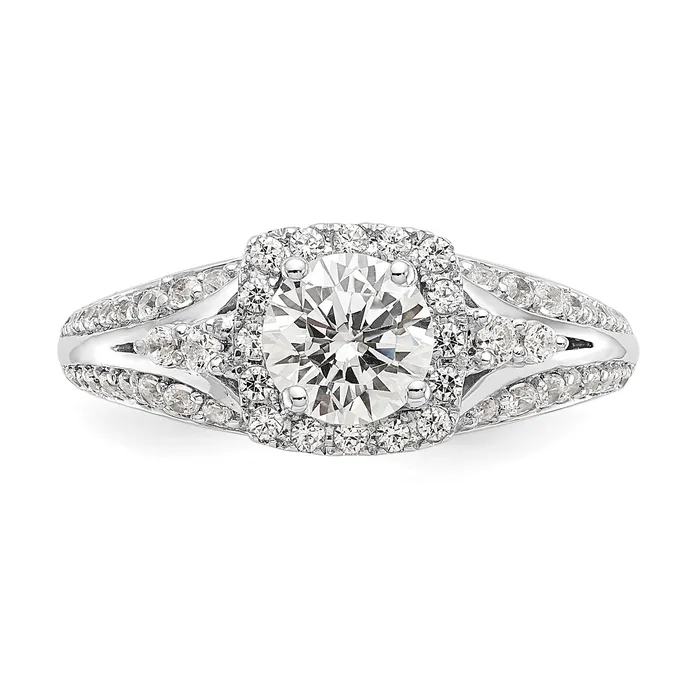 Rings Goldiacom 14K White Gold Simulated Diamond Cushion HaloEngagement Ring