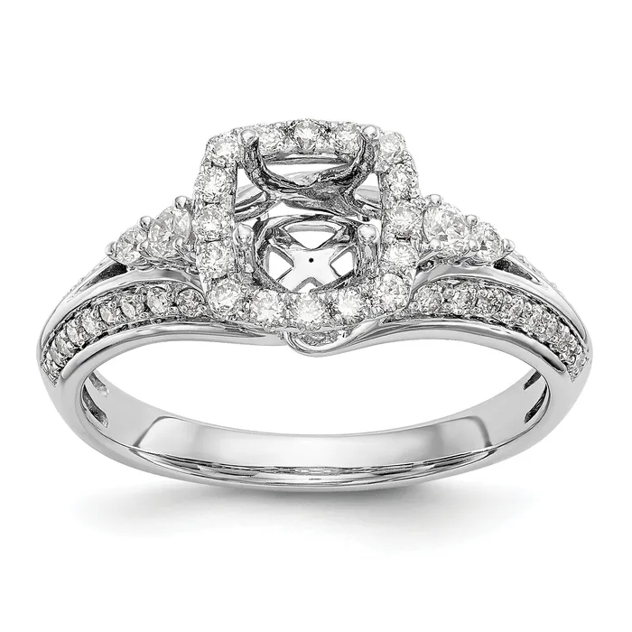 Rings Goldiacom 14K White Gold Simulated Diamond Cushion HaloEngagement Ring