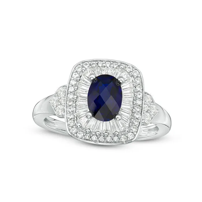 Rings Goldia Oval LabCreated Blue and White Sapphire Cushion Frame Ring in Sterling Silver Rings Goldia Oval LabCreated Blue and White Sapphire Cushion Frame Ring in Sterling Silver