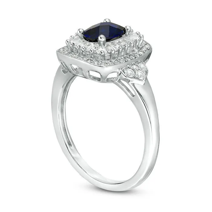 Rings Goldia Oval LabCreated Blue and White Sapphire Cushion Frame Ring in Sterling Silver Rings Goldia Oval LabCreated Blue and White Sapphire Cushion Frame Ring in Sterling Silver