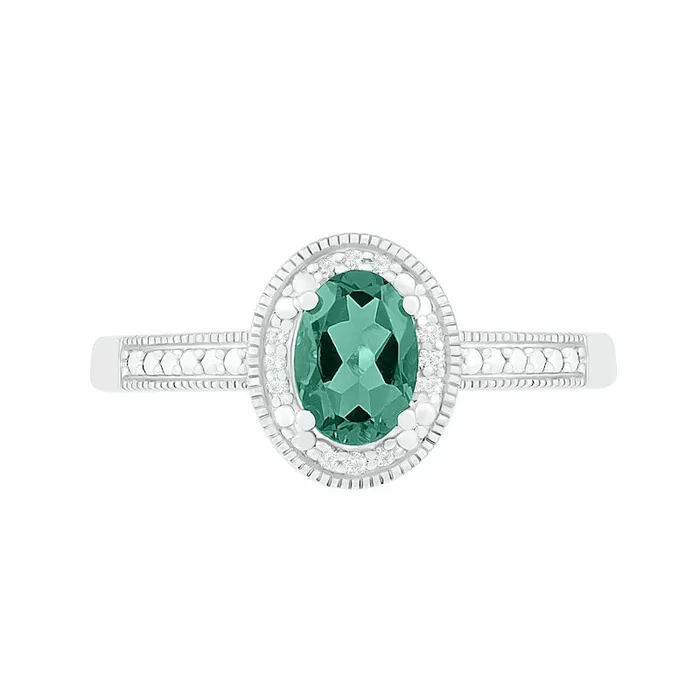 Rings Goldia Oval LabCreated Emerald and 005 CT TW Diamond Beaded Frame Antique VintageStyle Ring in Sterling Silver Rings Goldia Oval LabCreated Emerald and 005 CT TW Diamond Beaded Frame Antique VintageStyle Ring in Sterling Silver