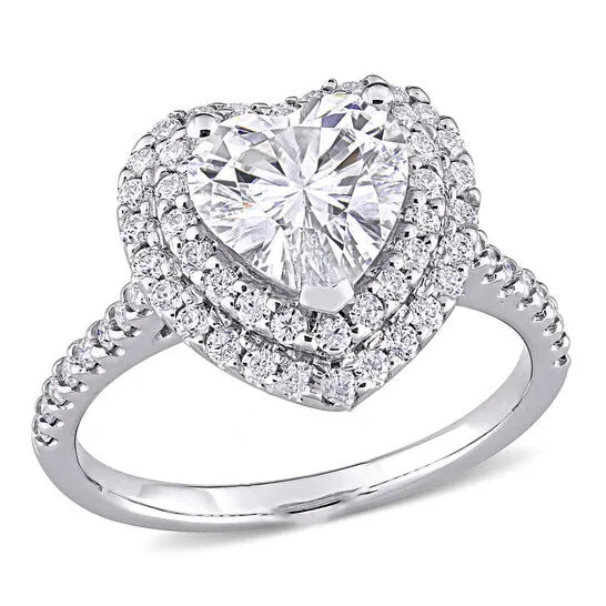 Rings JMS always Original Amour Ladies 10k White Gold 2 Ct Heart Cut White Moissanite Halo Ring Rings JMS always Original Amour Ladies 10k White Gold 2 Ct Heart Cut White Moissanite Halo Ring