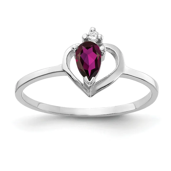 Solid 14k White Gold 5x3mm Pear Rhodolite Simulated Garnet AA CZ Ring Goldia Rings Solid 14k White Gold 5x3mm Pear Rhodolite Simulated Garnet AA CZ Ring Goldia Rings
