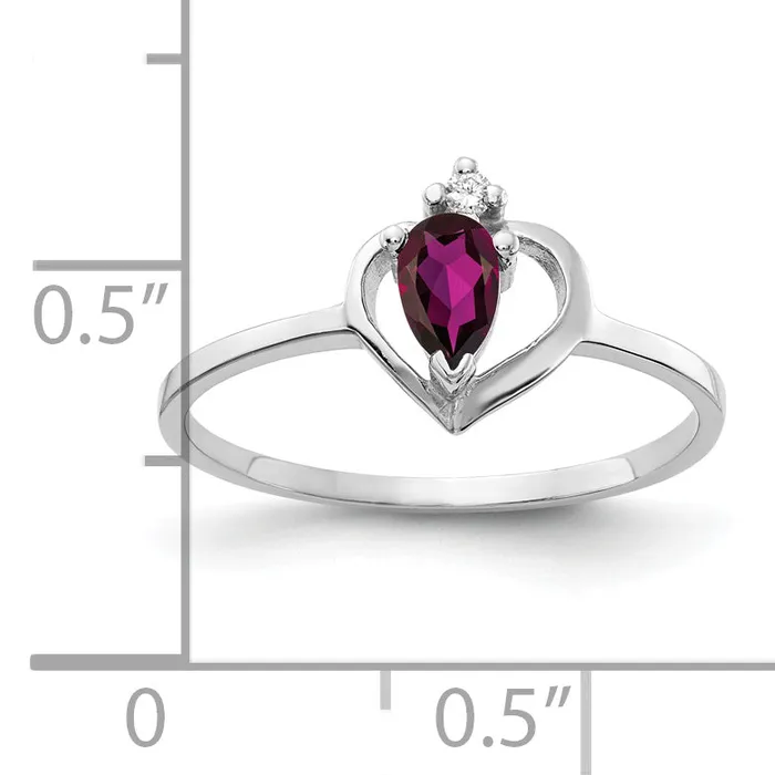 Solid 14k White Gold 5x3mm Pear Rhodolite Simulated Garnet AA CZ Ring Goldia Rings