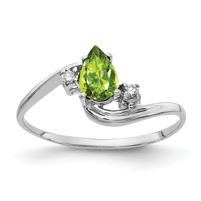Solid 14k White Gold 6x4mm Pear Simulated Peridot ChecKer AAA CZ Ring Goldia Rings Solid 14k White Gold 6x4mm Pear Simulated Peridot ChecKer AAA CZ Ring Goldia Rings