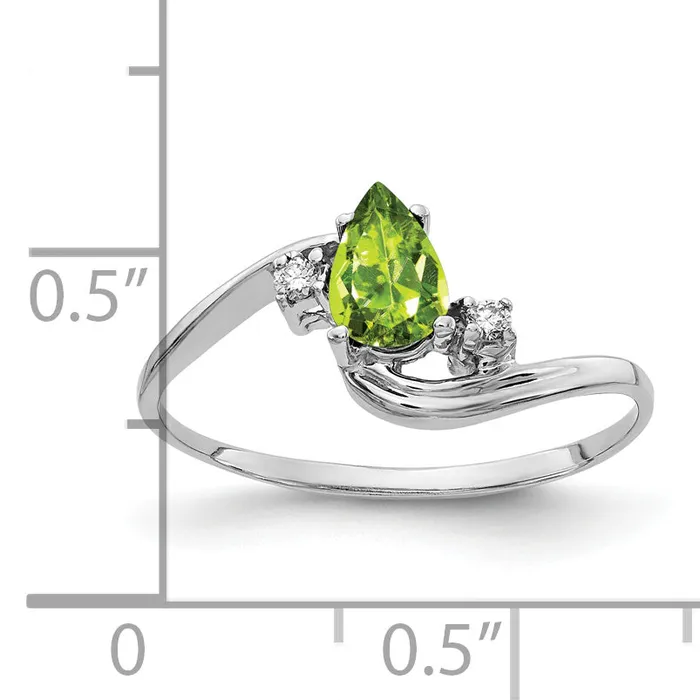 Solid 14k White Gold 6x4mm Pear Simulated Peridot ChecKer AAA CZ Ring Goldia Rings
