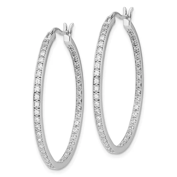 Solid 14k White Gold Simulated CZ InOut Hoop Earrings Goldia Earrings
