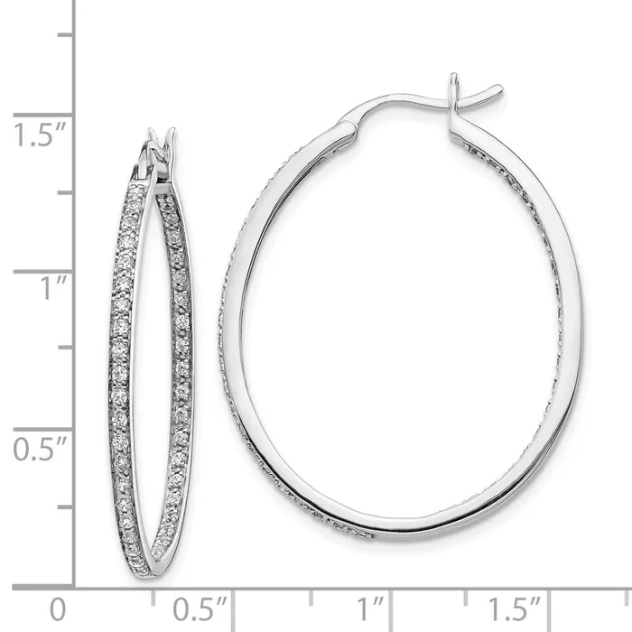 Solid 14k White Gold Simulated CZ InOut Hoop Earrings Goldia Earrings