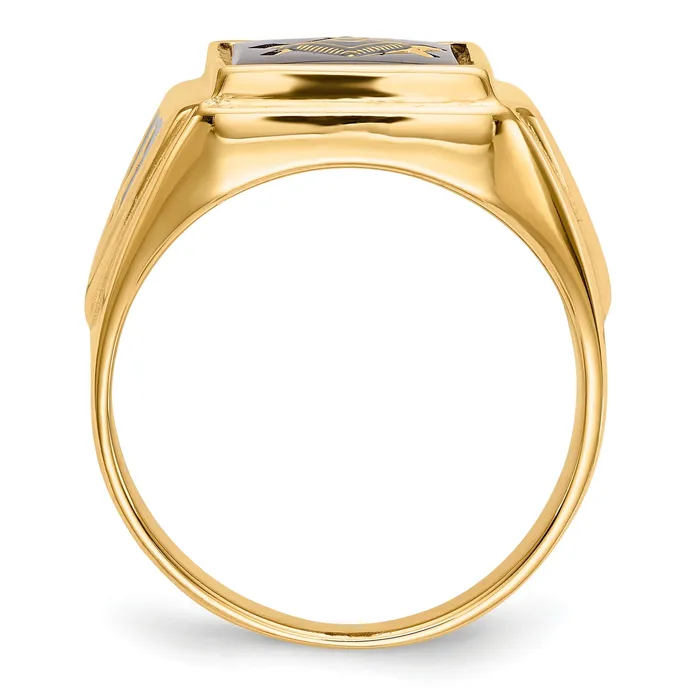 Solid 14k Yellow Gold Mens Synthetic Simulated Ruby Masonic Ring Goldia Rings