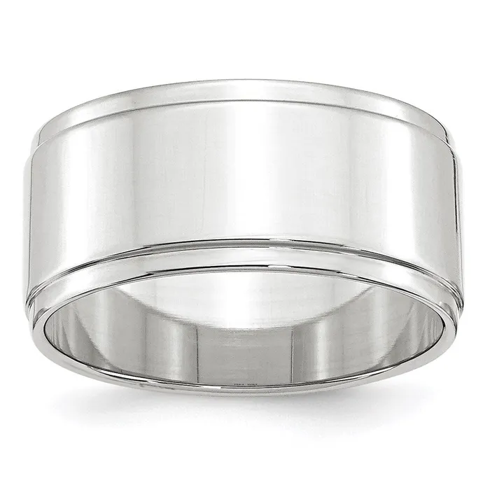 Solid 18K White Gold 10mm Flat with Step Edge MensWomens Wedding Band Ring Size 10 Goldia Rings Solid 18K White Gold 10mm Flat with Step Edge MensWomens Wedding Band Ring Size 10 Goldia Rings