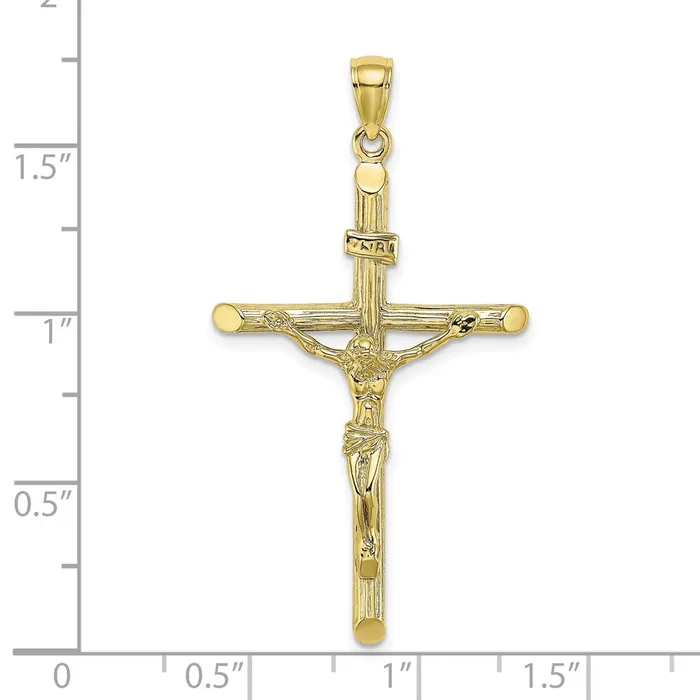 10k Yellow Gold Textured Crucifix Charm TreasureFineJewelers Charm Necklaces