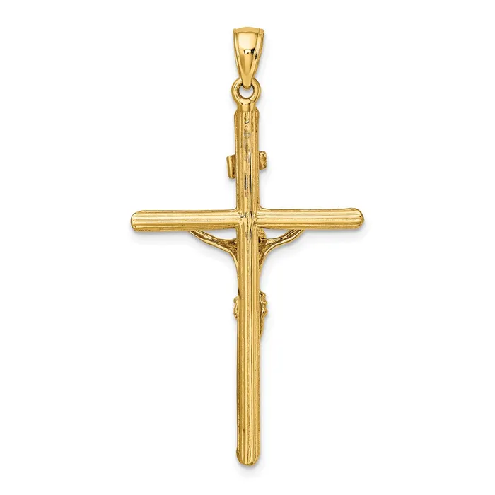 10k Yellow Gold Textured Crucifix Charm TreasureFineJewelers Charm Necklaces