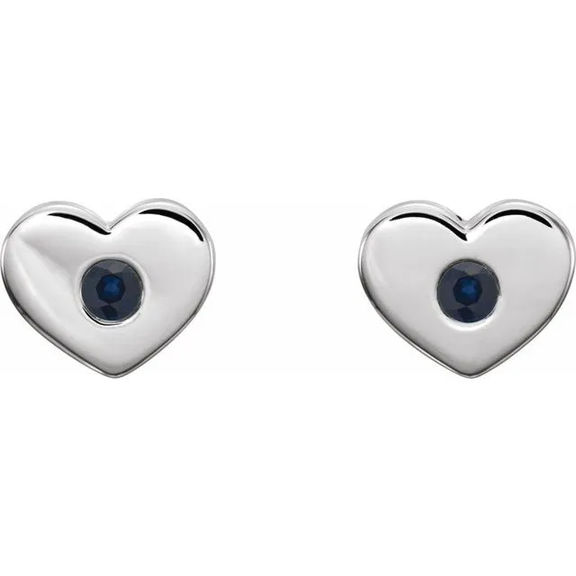 14K White LabGrown Blue Sapphire Heart Earrings TreasureFineJewelers Earrings