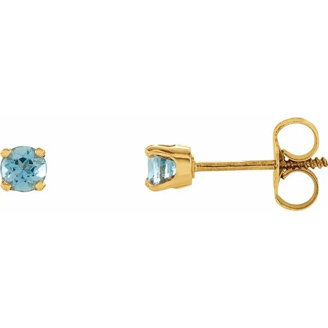 14K Yellow 3 mm Round Imitation Blue Zircon Youth Birthstone Earrings TreasureFineJewelers Earrings 14K Yellow 3 mm Round Imitation Blue Zircon Youth Birthstone Earrings TreasureFineJewelers Earrings