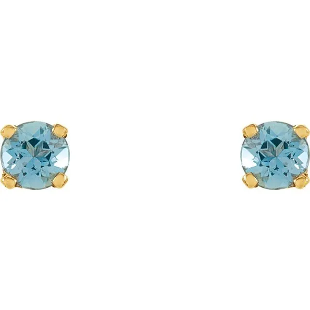 14K Yellow 3 mm Round Imitation Blue Zircon Youth Birthstone Earrings TreasureFineJewelers Earrings