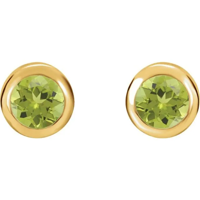 14K Yellow 4 mm Round Genuine Peridot Birthstone Earrings TreasureFineJewelers Earrings