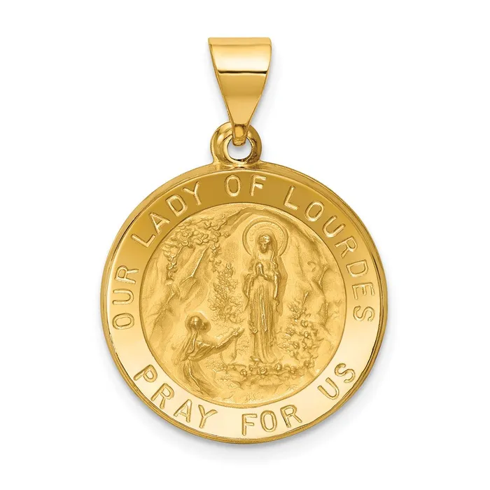 14k Yellow Gold Polished and Satin Our Lady of Lourdes Medal Hollow Pendant TreasureFineJewelers Necklaces 14k Yellow Gold Polished and Satin Our Lady of Lourdes Medal Hollow Pendant TreasureFineJewelers Necklaces