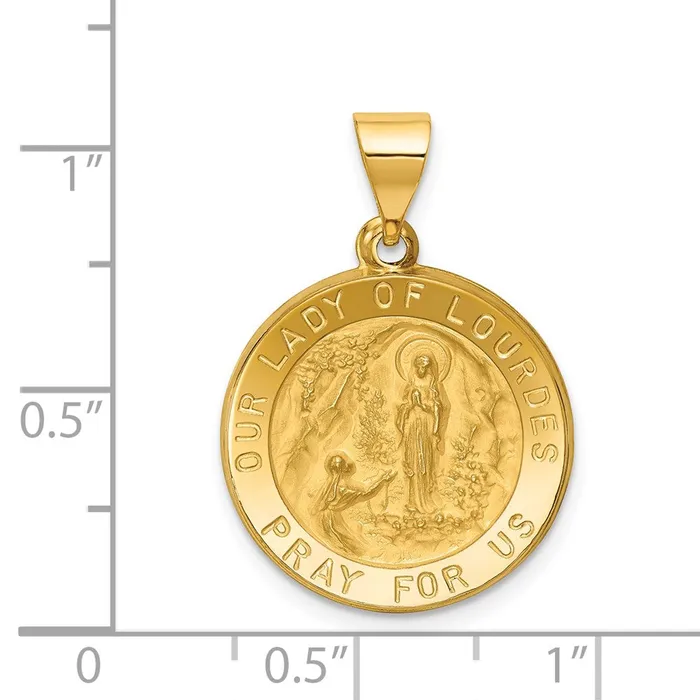 14k Yellow Gold Polished and Satin Our Lady of Lourdes Medal Hollow Pendant TreasureFineJewelers Necklaces