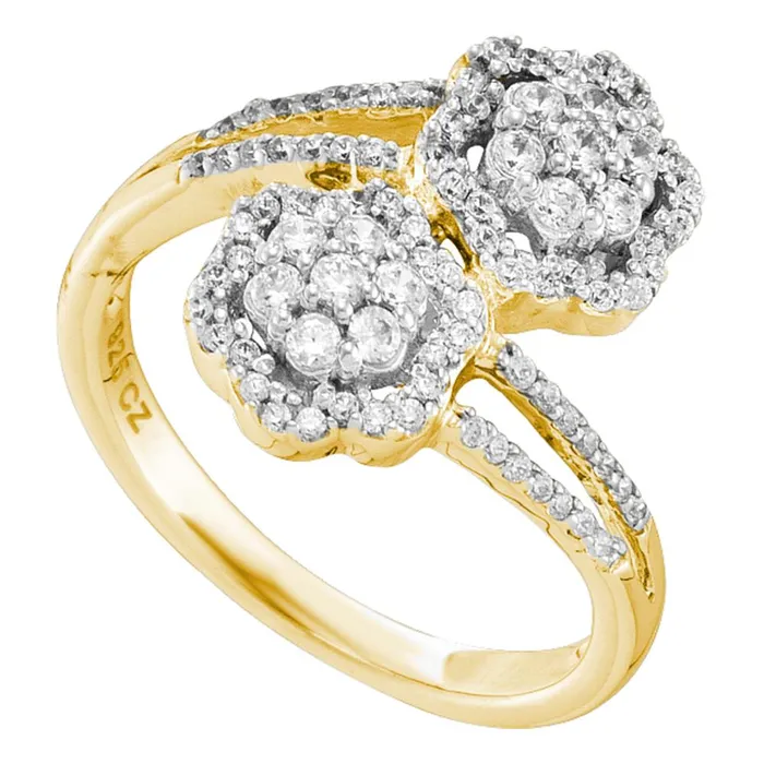 14kt yellow gold womens round diamond double bypass flower cluster ring 12 cttw58687 North Arrow Shop Rings 14kt yellow gold womens round diamond double bypass flower cluster ring 12 cttw58687 North Arrow Shop Rings