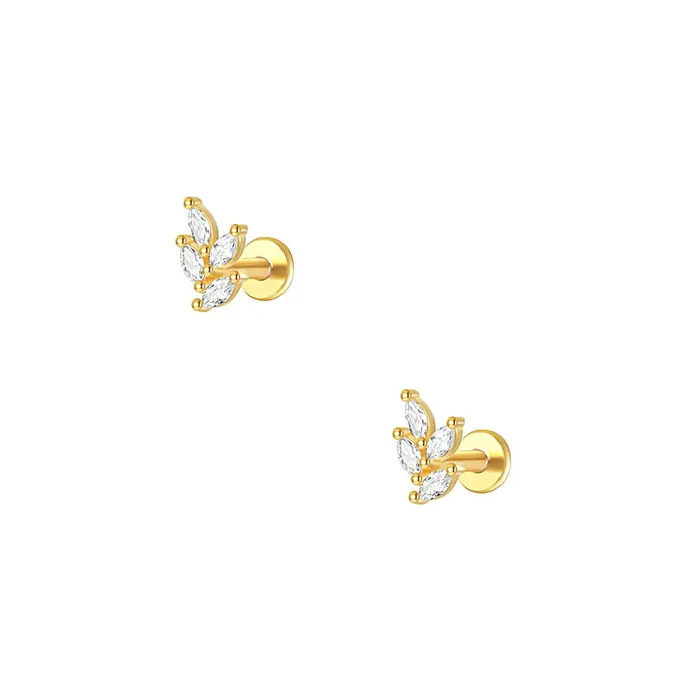 925 Silver Four Leaf CZ Diamond Flat Earrings Trendolla Jewelry Earrings